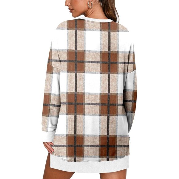 Oversized Crew Neck Sweatshirt Women Long Sleeve Zipper Fall Casual - Picture 5 of 5